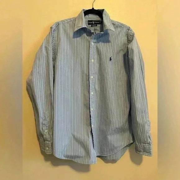Ralph Lauren Classic Fit Striped Dress Shirt - Size Medium- Light Blue - Picture 1 of 7